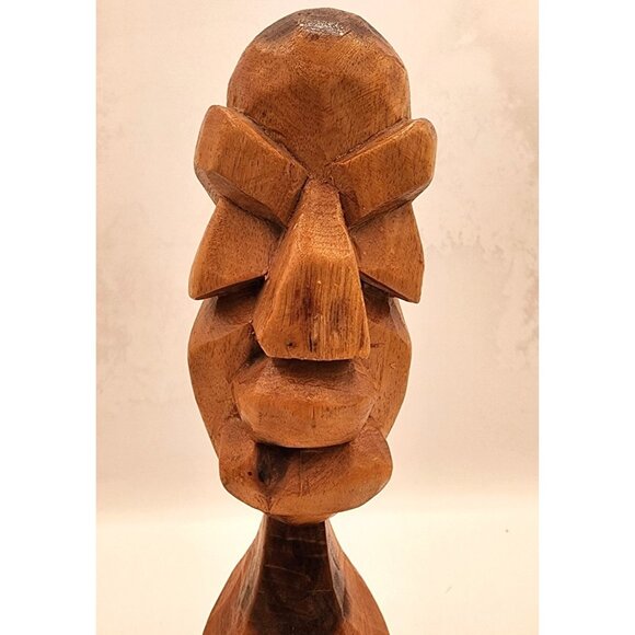 Hand-Carved Wooden Caribbean Tribal Figure Bust Vintage 12" Bahamas Native Head - Picture 3 of 7